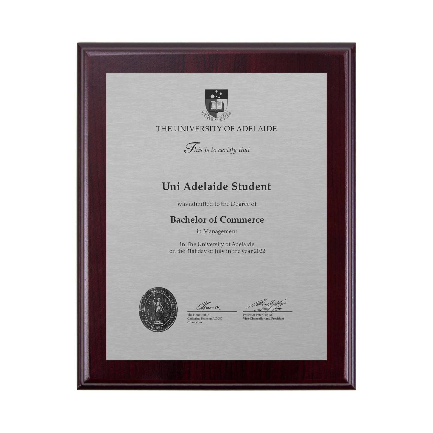 University of Adelaide Certificate Plaque - Desktop Size