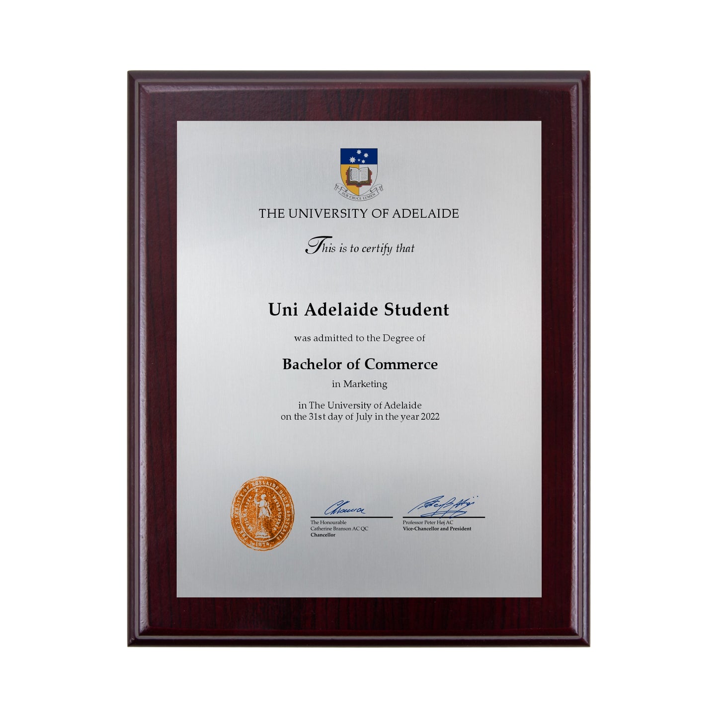 University of Adelaide Certificate Plaque - Desktop Size