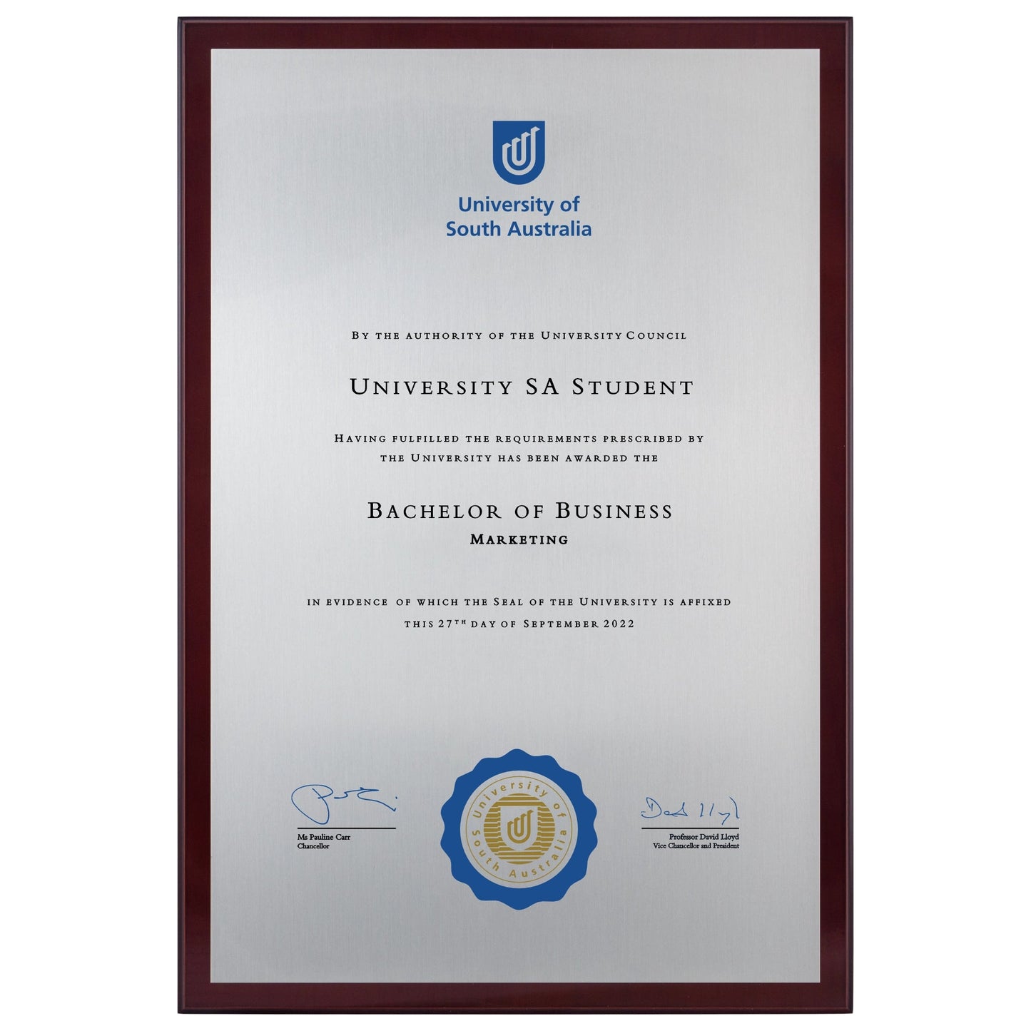 University of South Australia Certificate Plaque - A3 Size