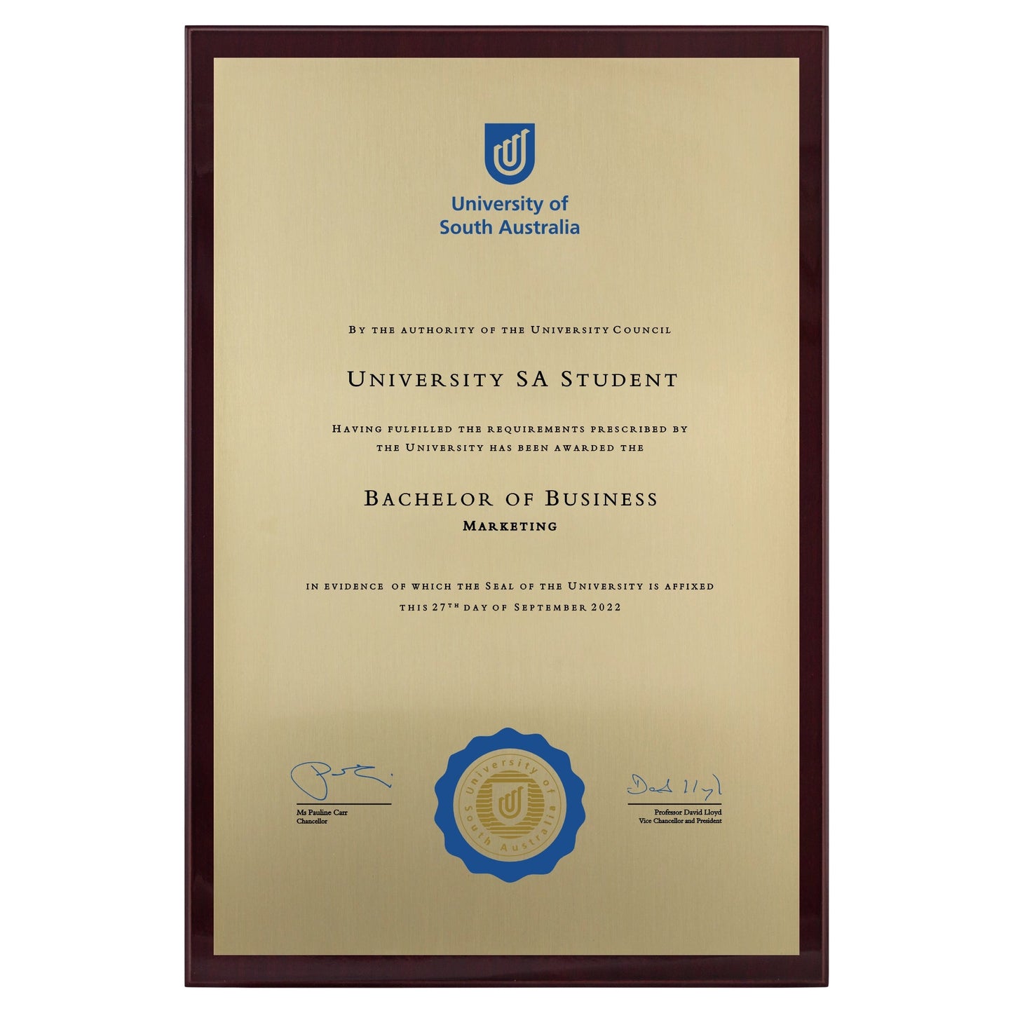 University of South Australia Certificate Plaque - A3 Size