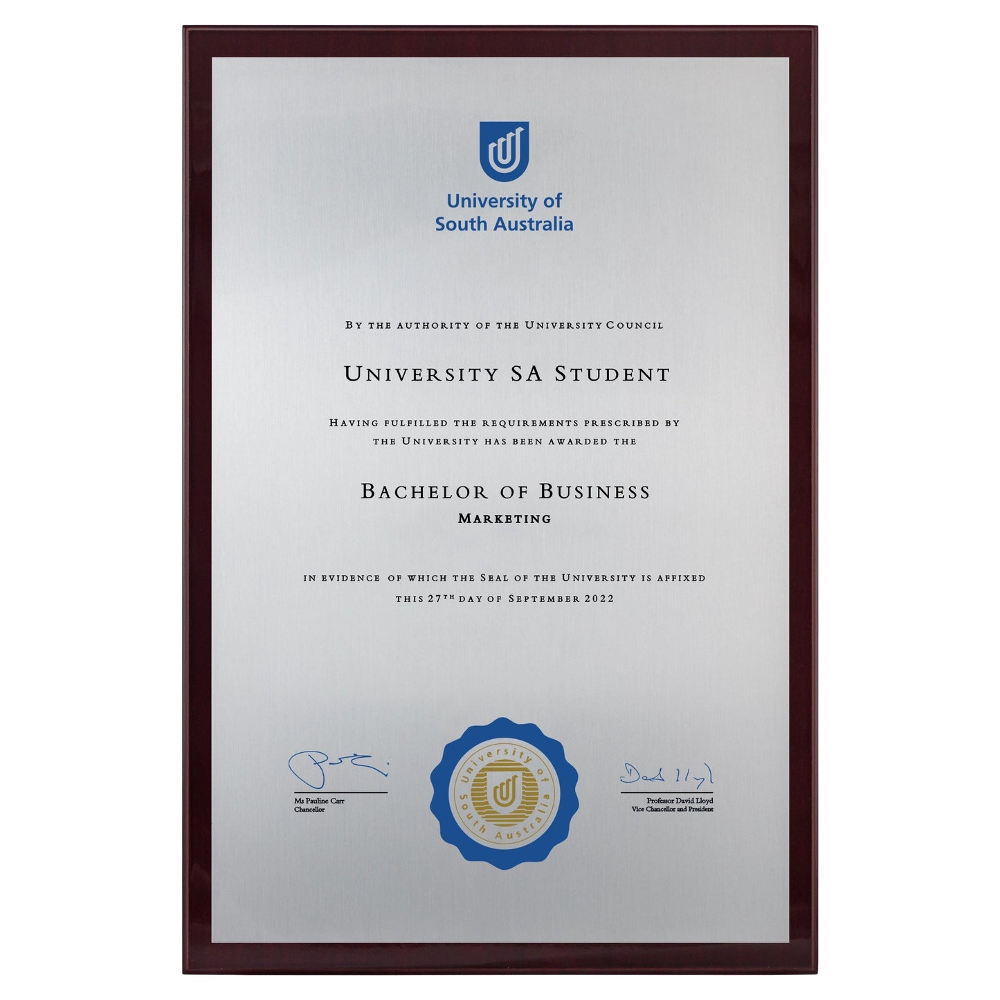 University of South Australia Certificate Plaque - A3 Size