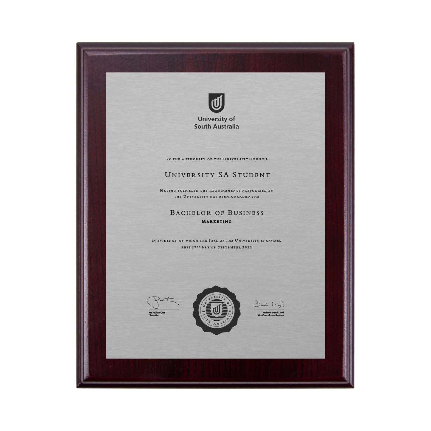 University of South Australia Certificate Plaque - Desktop Size