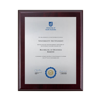 University of South Australia Certificate Plaque - Small Desktop Size