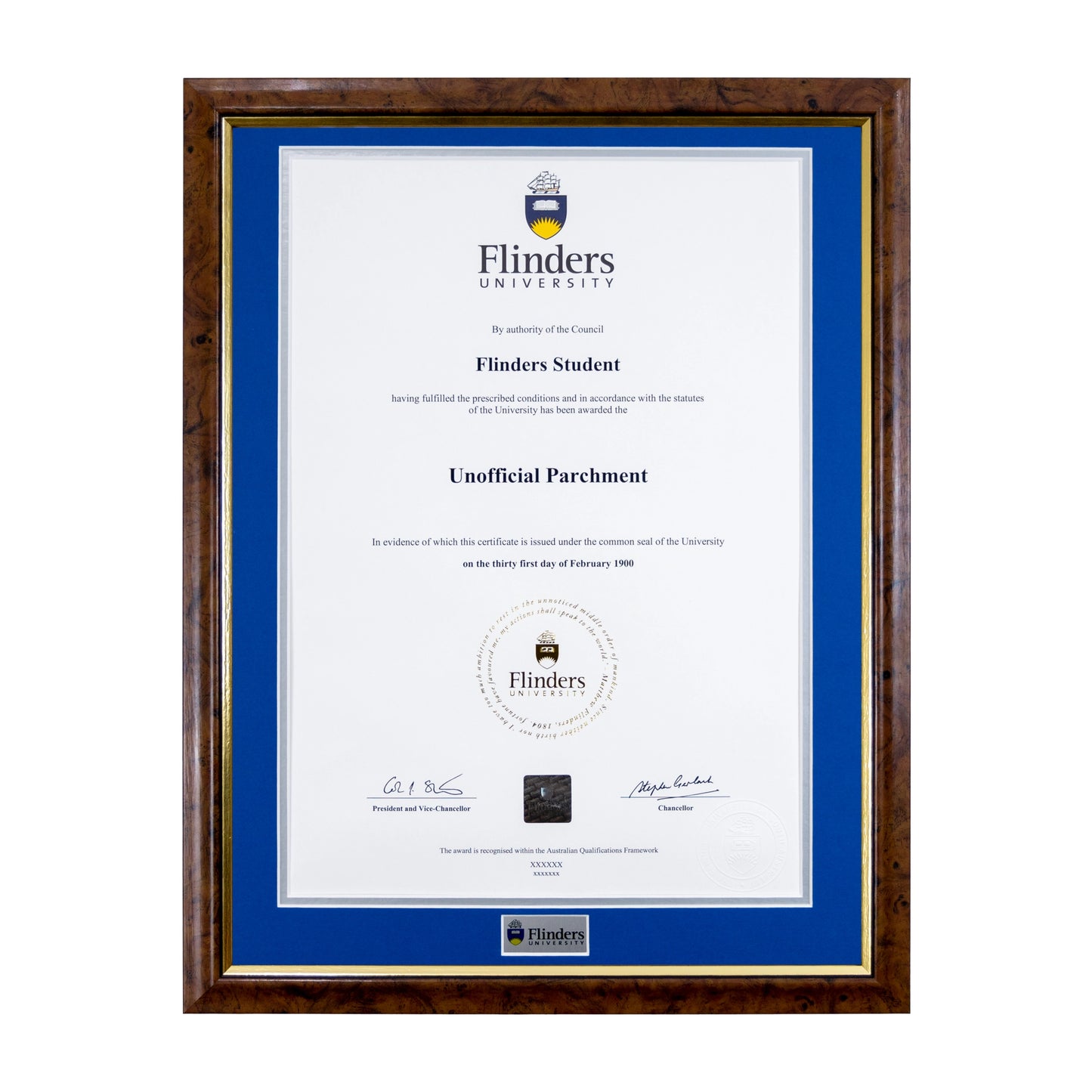 Flinders University Single Certificate Frame - Birdseye Walnut