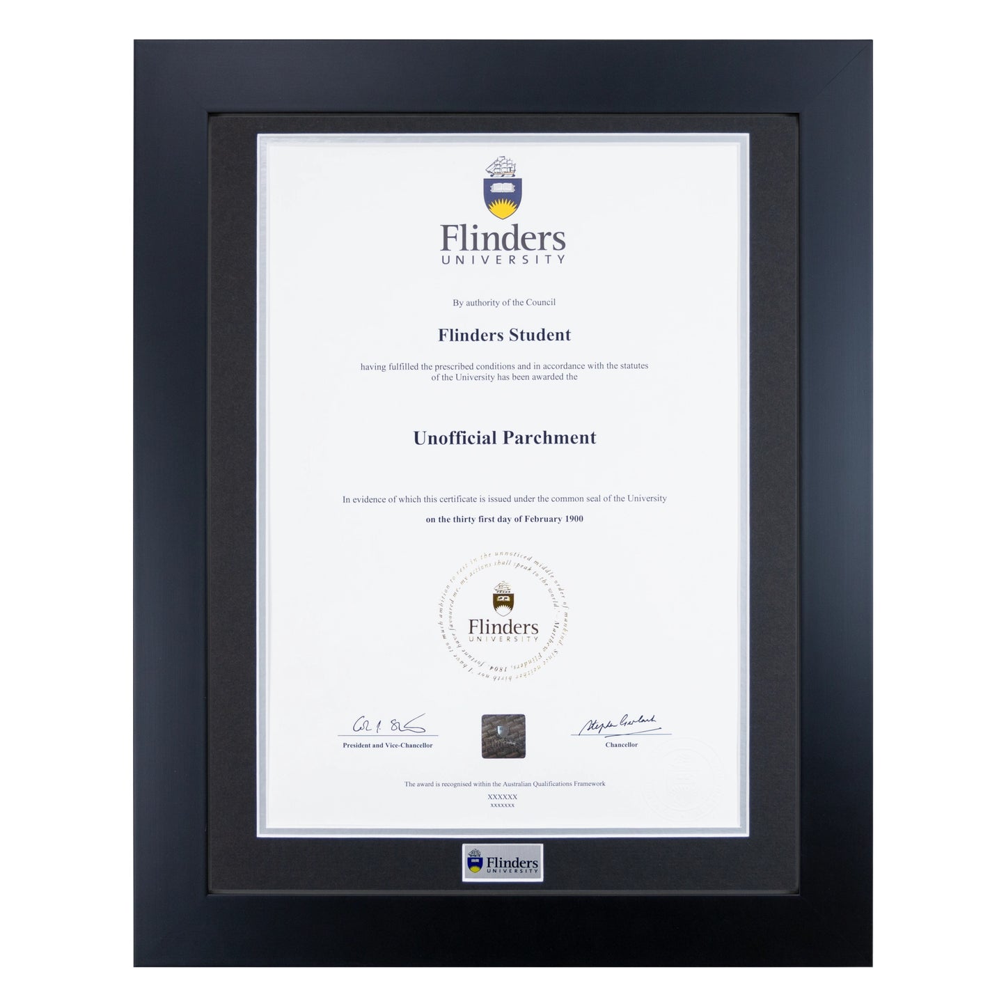 Flinders University Single Certificate Frame - Premium Black