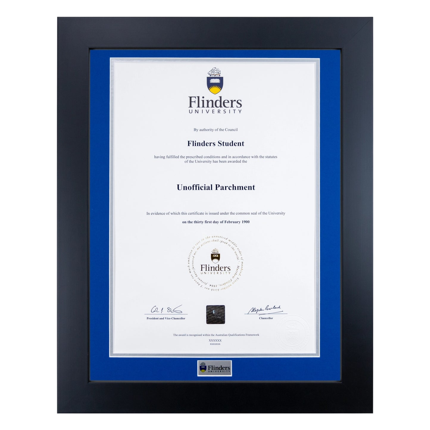 Flinders University Single Certificate Frame - Premium Black
