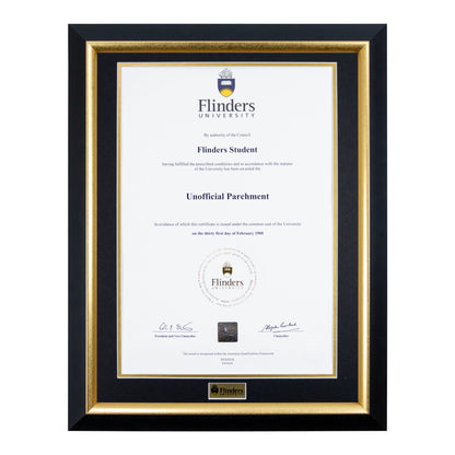 Flinders University Single Certificate Frame - Premium Gold