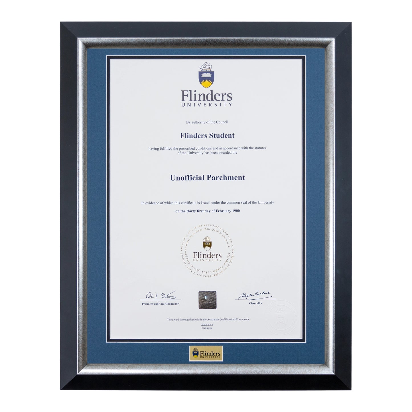 Flinders University Single Certificate Frame - Premium Silver