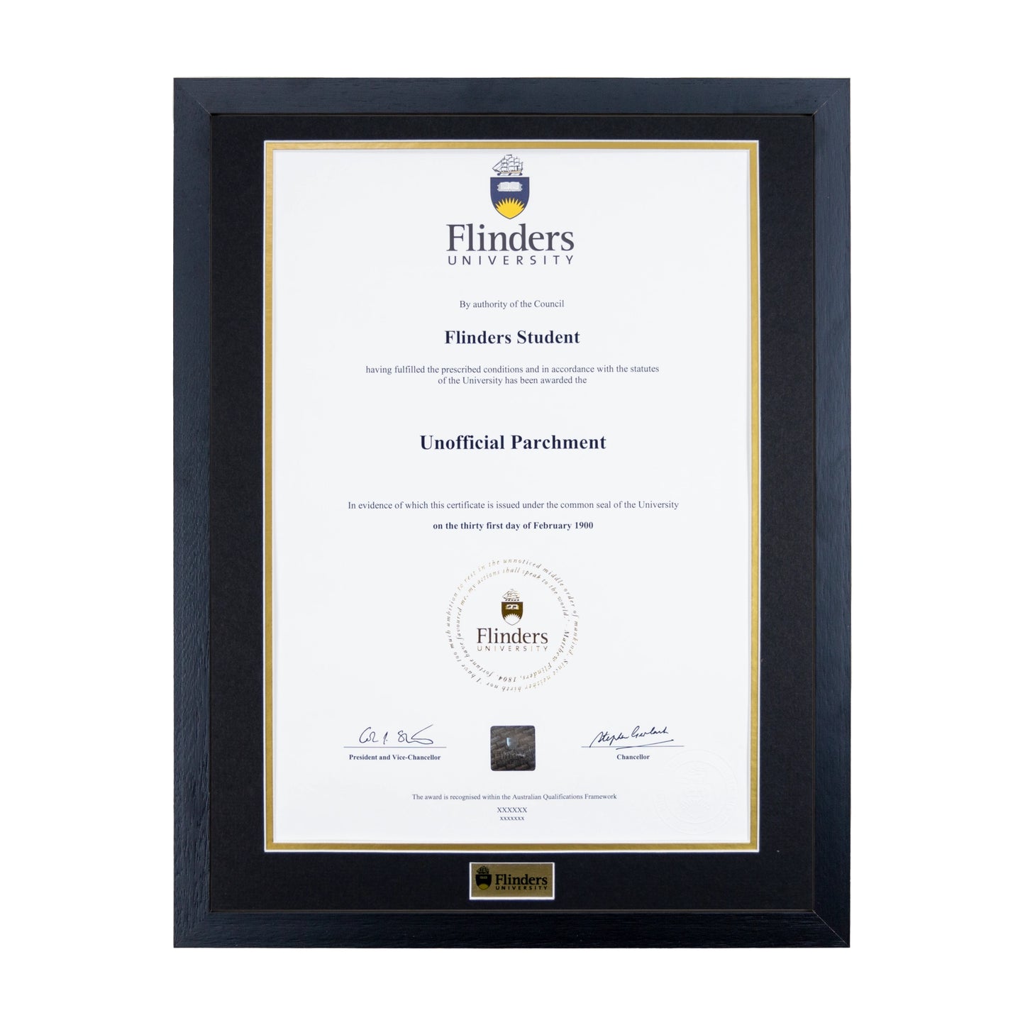 Flinders University Single Certificate Frame - Standard Black
