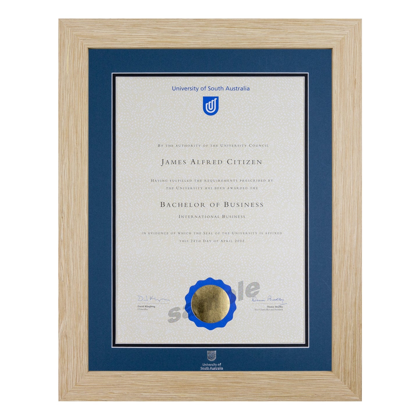 University of South Australia Single Certificate Frame - Natural