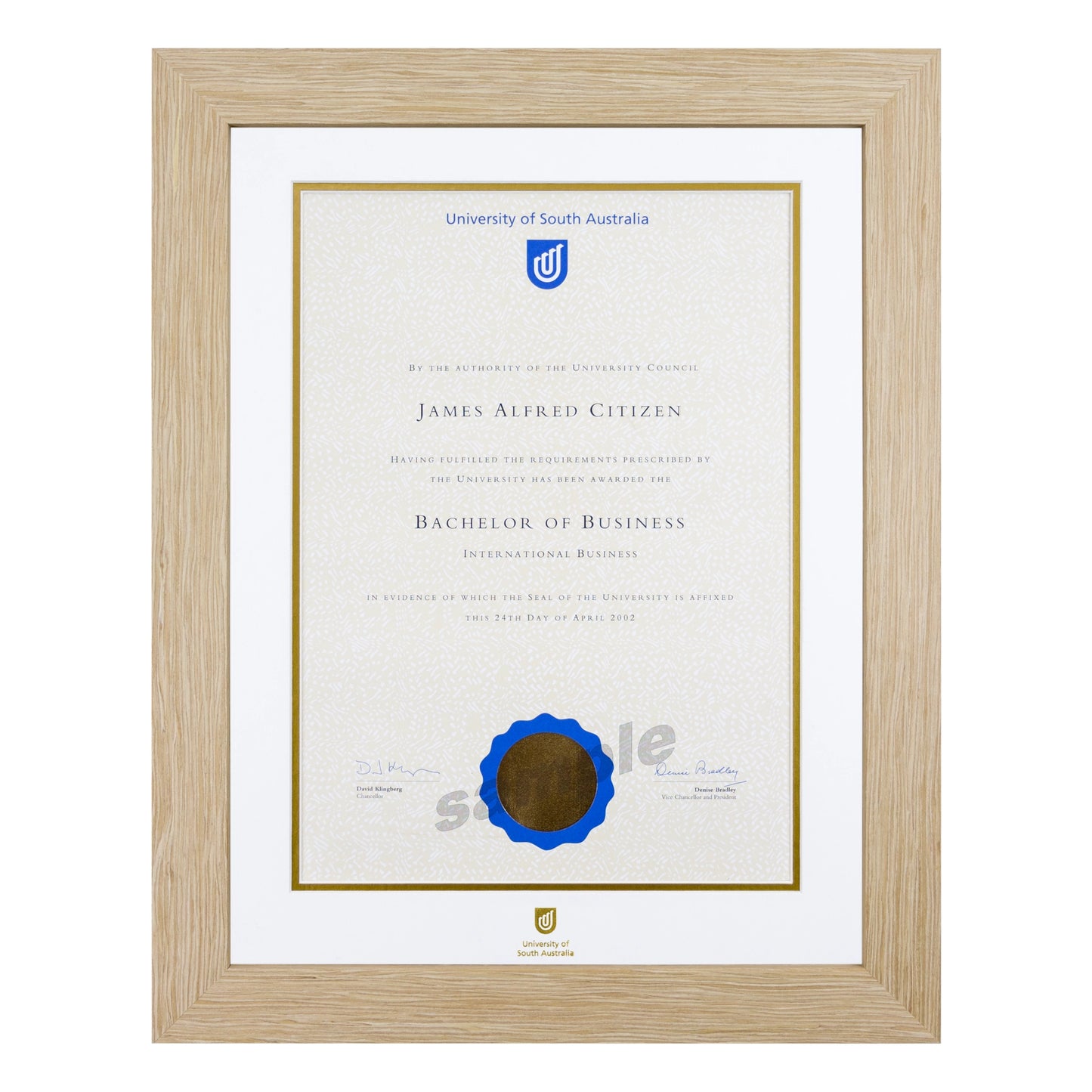 University of South Australia Single Certificate Frame - Natural