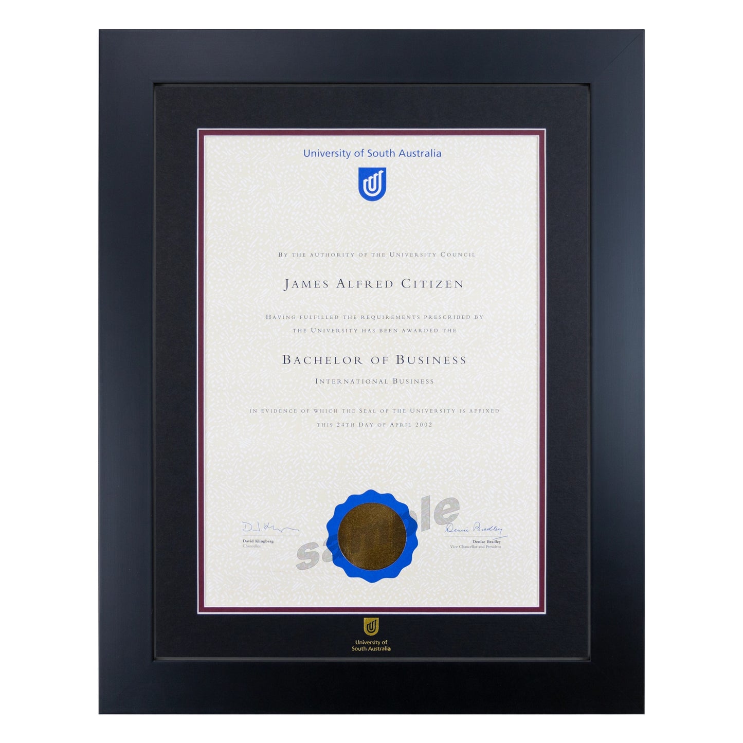 University of South Australia Single Certificate Frame - Premium Black