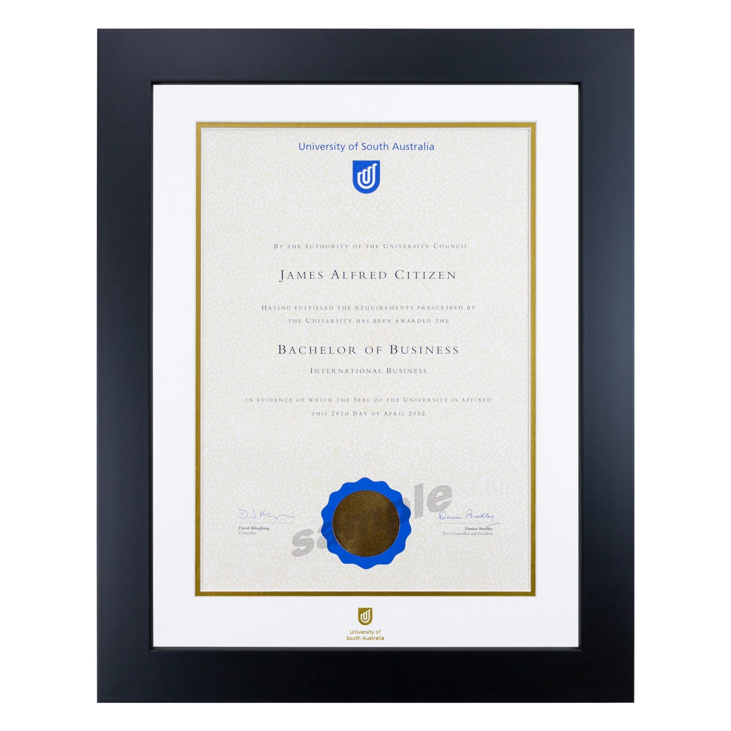 University of South Australia Single Certificate Frame - Premium Black