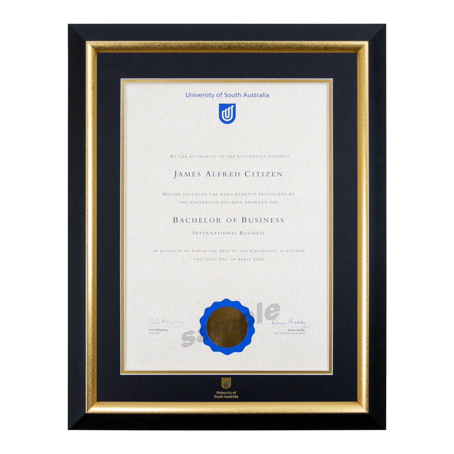 University of South Australia Single Certificate Frame - Premium Gold