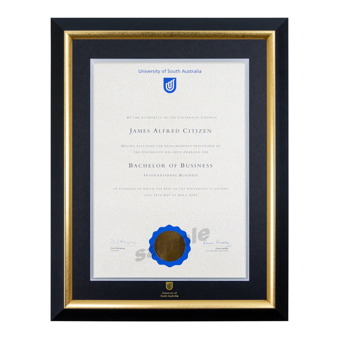 University of South Australia Single Certificate Frame - Premium Gold