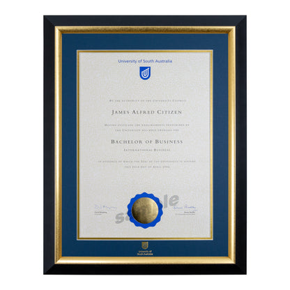 Premium Gold Single Certificate Frame - University of South Australia