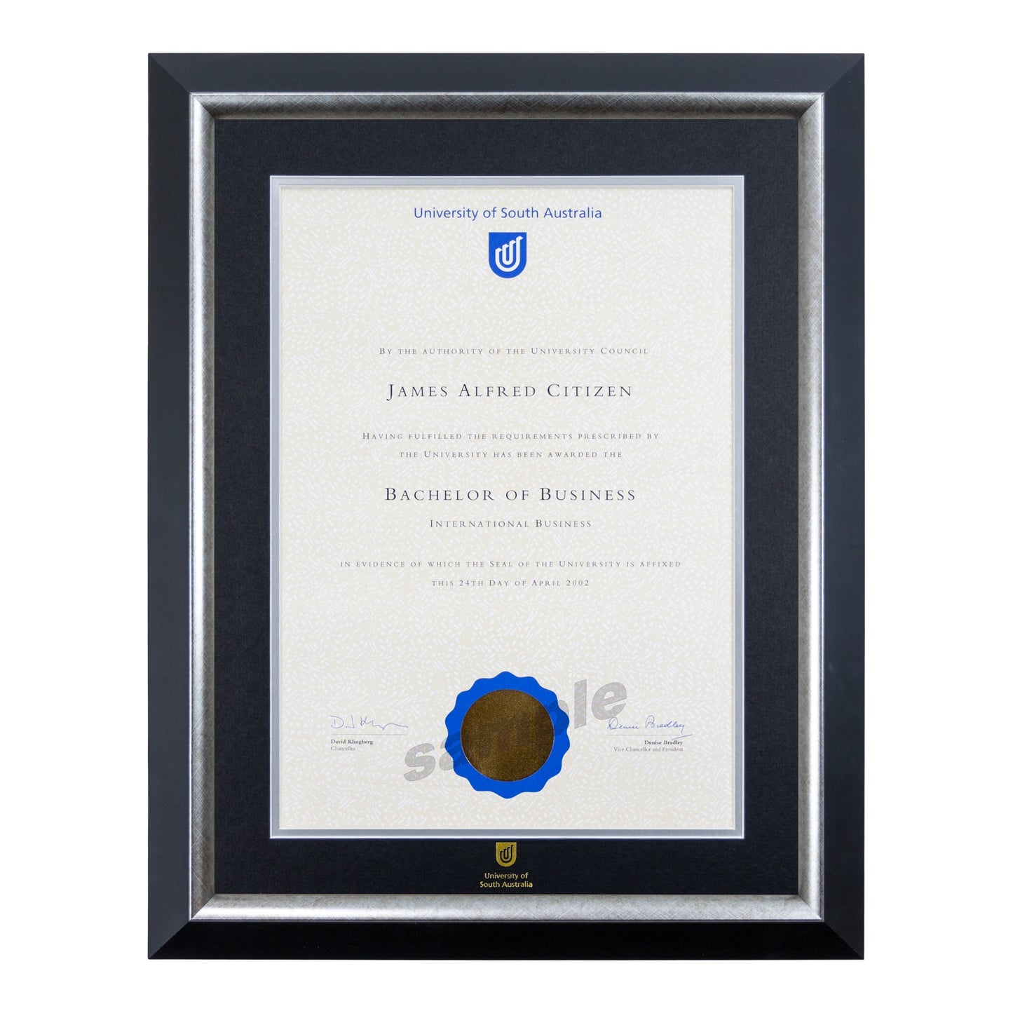 University of South Australia Single Certificate Frame - Premium Silver