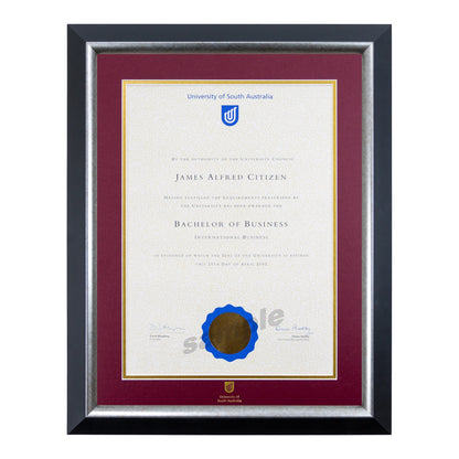 Premium Silver Single Certificate Frame - University of South Australia