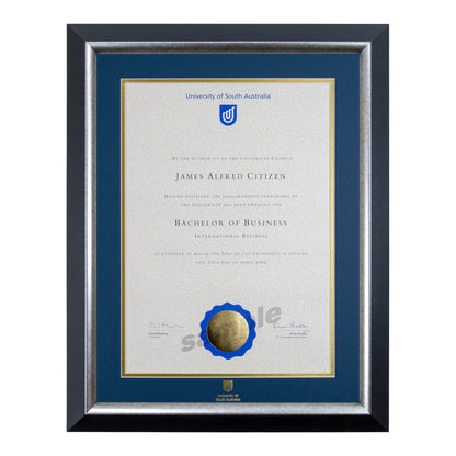 Premium Silver Single Certificate Frame - University of South Australia