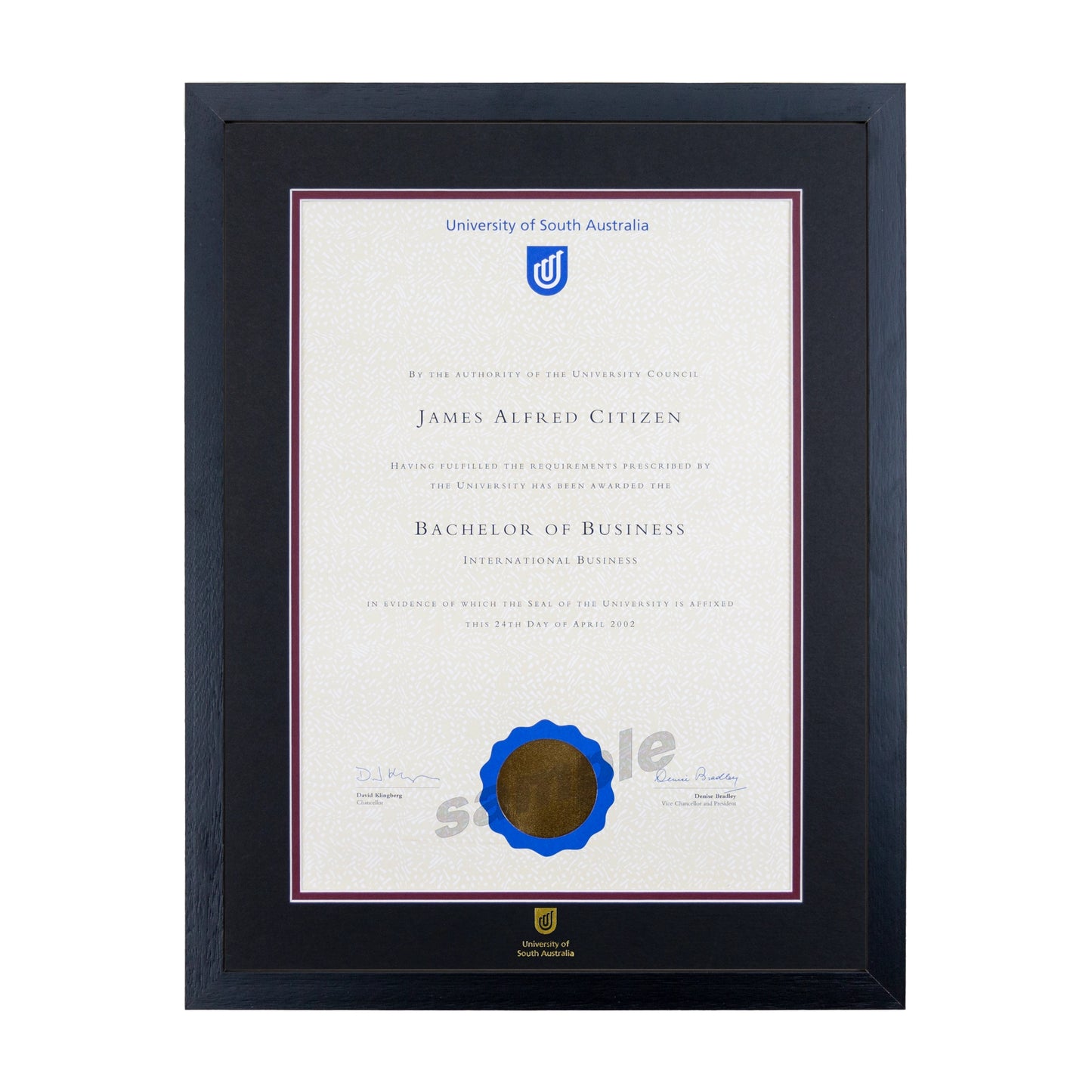 University of South Australia Single Certificate Frame - Standard Black