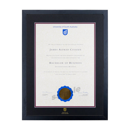 Standard Black Single Certificate Frame - University of South Australia