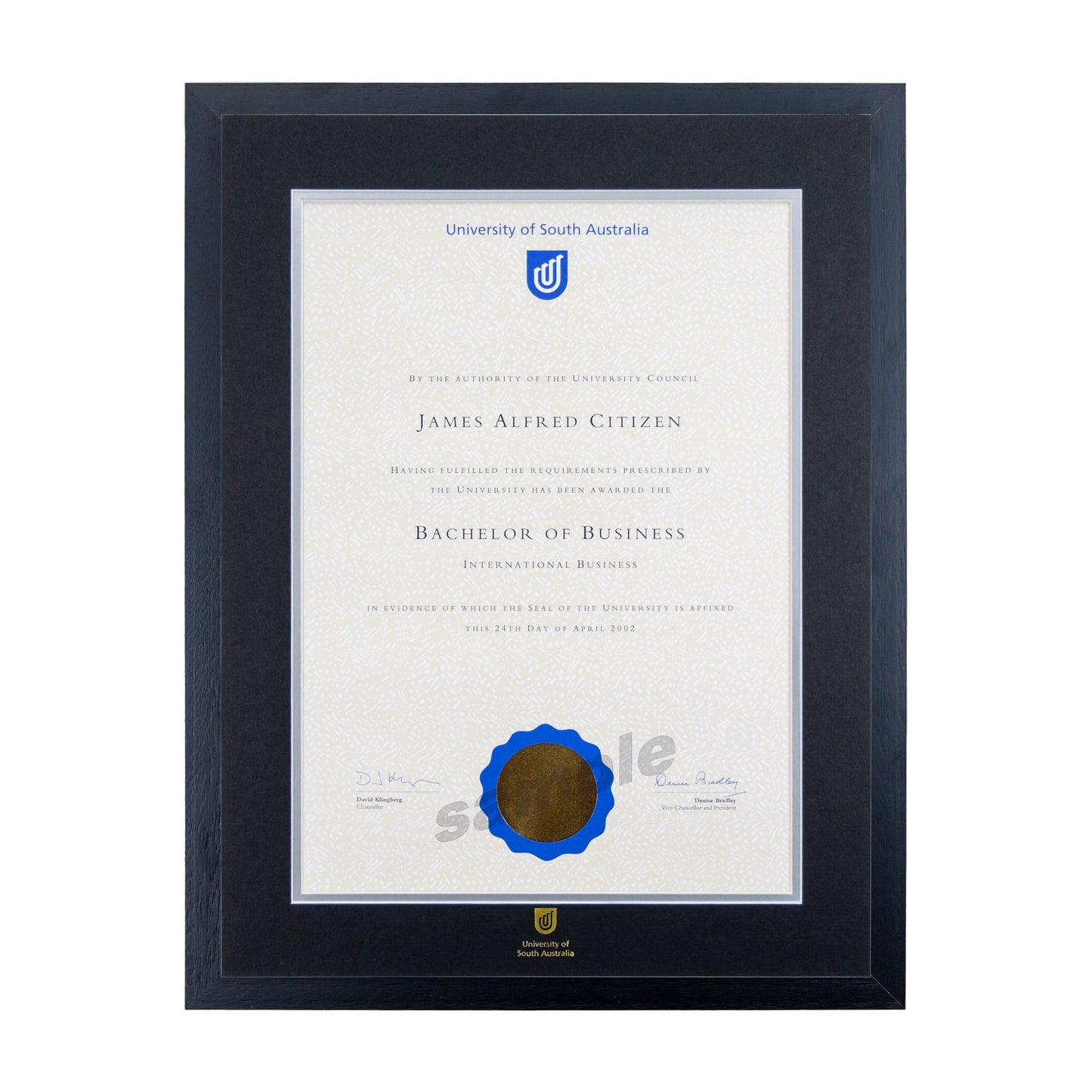 University of South Australia Single Certificate Frame - Standard Black