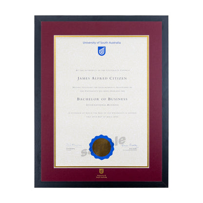 Standard Black Single Certificate Frame - University of South Australia