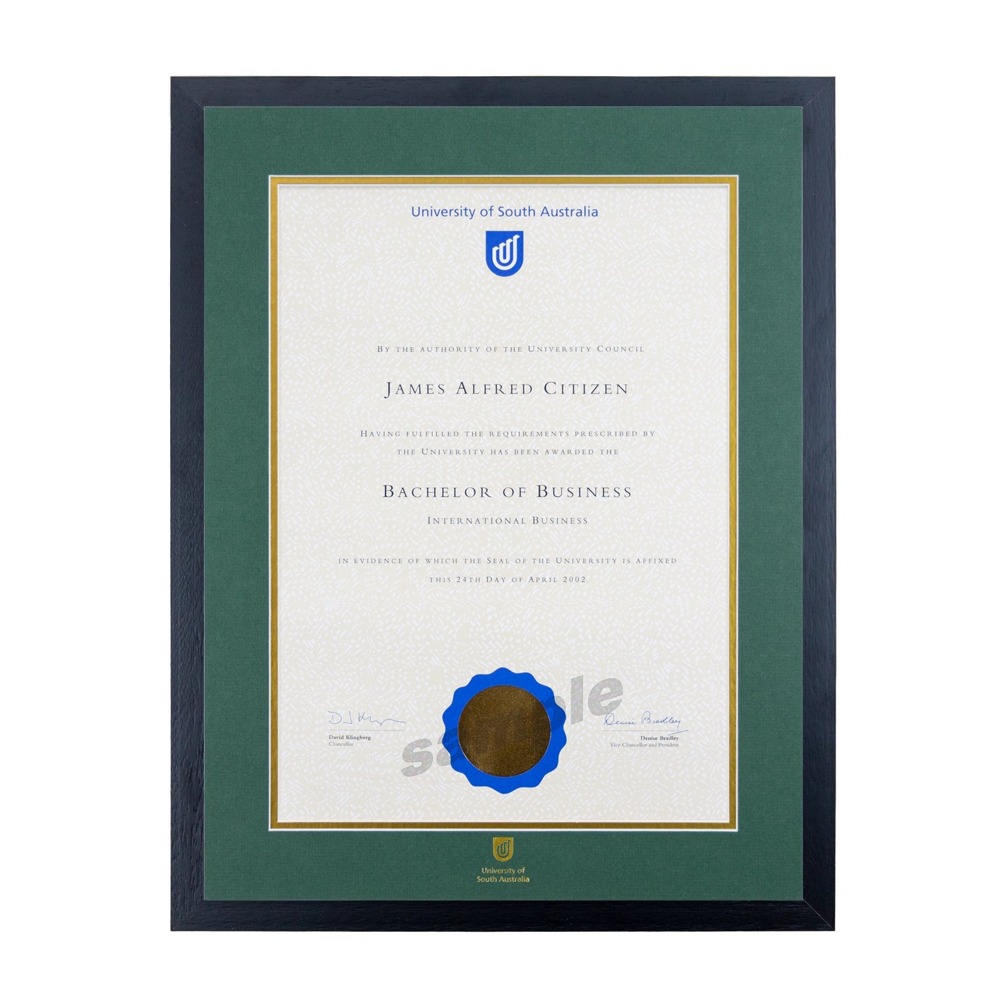 University of South Australia Single Certificate Frame - Standard Black