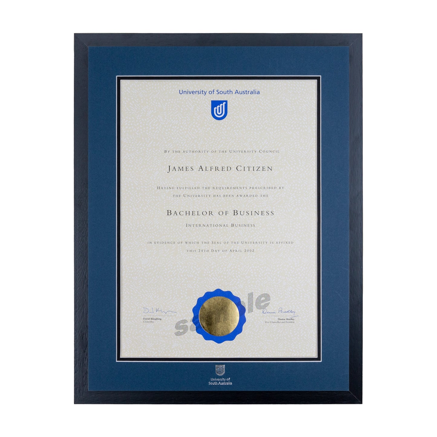 University of South Australia Single Certificate Frame - Standard Black